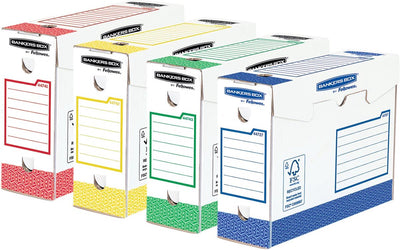 Bankers Box Archivboxen - 9,5 cm - sortiert - Packung à 8 Stück