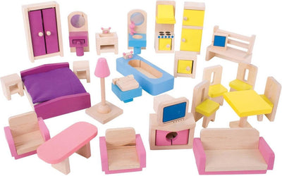 Bigjigs Wooden Dollhouse Furniture, 27dlg.