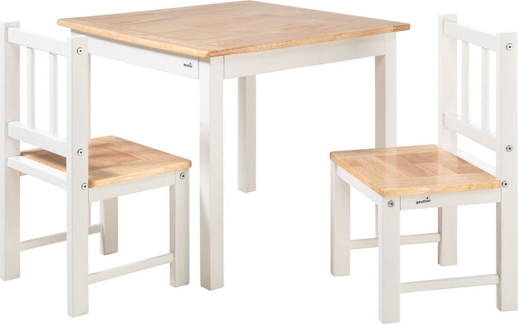 Geuther Kinderstühle für Kleinkinder mit Kindertisch - Kindersitzgruppe - 3-teilige Kindersitzgruppe aus Holz - Maltisch für Kinder - Weiß