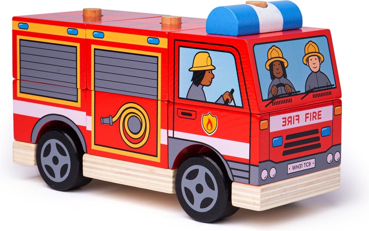 Bigjigs Holzstapelspiel Feuerwehrwagen