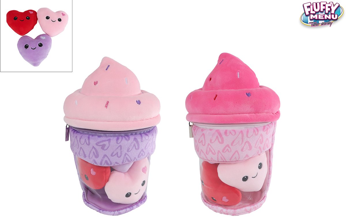 Flauschiges Menü-Plüsch-Eis mit 3 Herzen – 25 cm