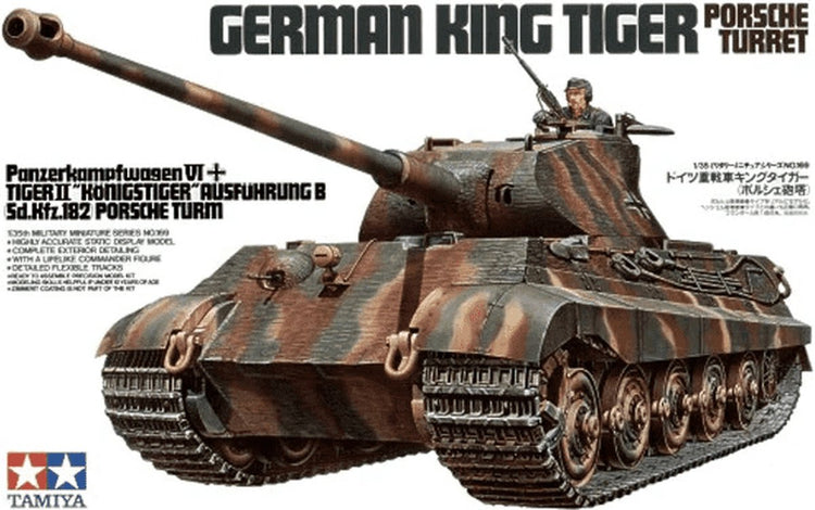 Tamiya Modellbausatzauto – 35169 Deutscher SDKFZ.182 Königlicher Porsche-Panzer mit Figur aus Kunststoff – 1:35 – Modellbausatz