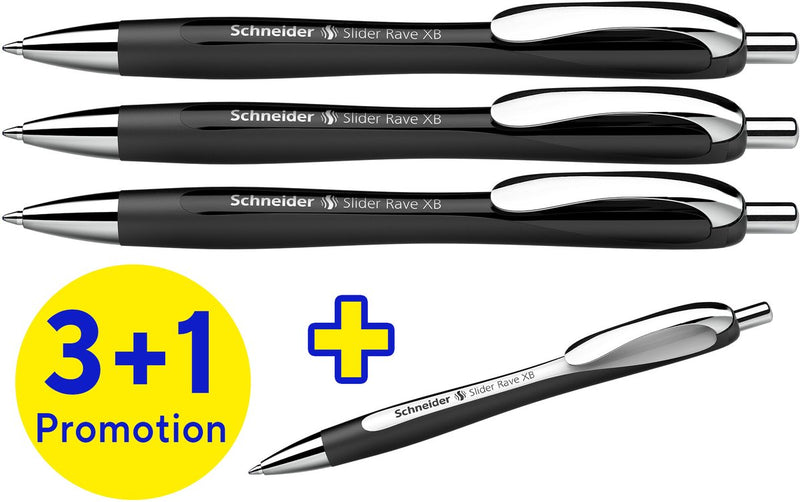 Schneider Schreibgeräte Schneider Kugelschreiber – Slider Rave Trend – Feder xb – Sortierbox 3 + 1 gratis – S-132584