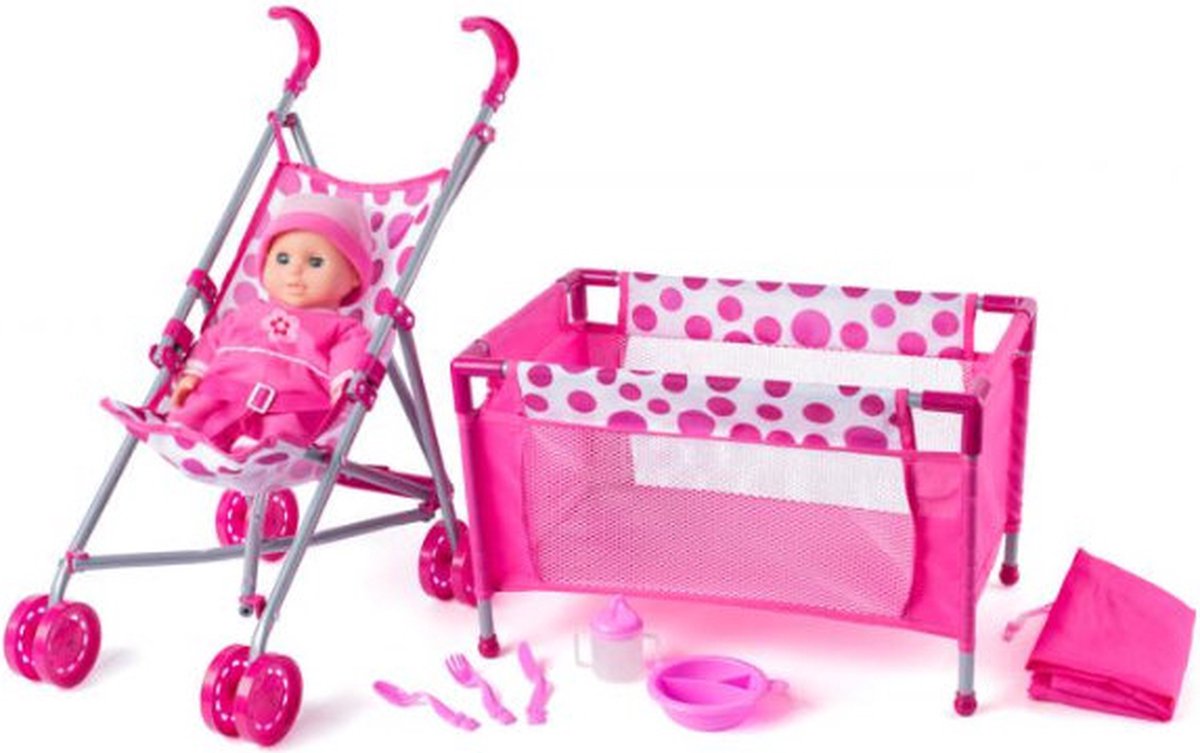 Woody Puppenbett, Buggy, Puppe mit Zubehör. 91857.