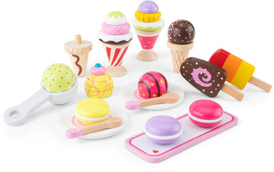 New Classic Toys ® Eisspielzeug aus Holz – 25-teiliges buntes Spielset mit Eissorten, Waffeln, Eisportionierer und Tellern – Spielzeug-Essen – Rollenspiel-Küchenspielzeug-Eisstand – ab 3 Jahren