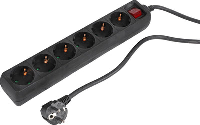 Q-Link-Steckdosenleiste mit Schalter – 6-fach-Verlängerungskabel mit Schutzleiter – 3 x 1,5 mm – 5 m – Schwarz