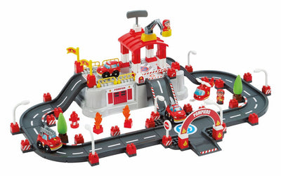 Abrick Ecoiffier Construction Set - Fire Brigade mit Deckel als Spielbasis - einschließlich Zubehör für Mini -City - Lagerung in Tonne - ab 18 Monaten