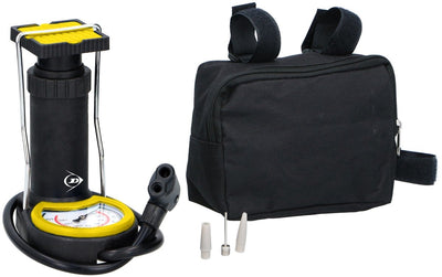Dunlop Mini -Fußpumpe Luftpumpe Reifenpumpe einschließlich 3 Adapter analogem Druckmessgerät mit Aufbewahrungsbeutel