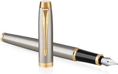 Parker im Füllfederhalter | gebürstetes Metall | feine Feder mit blauer Mine | Geschenkbox