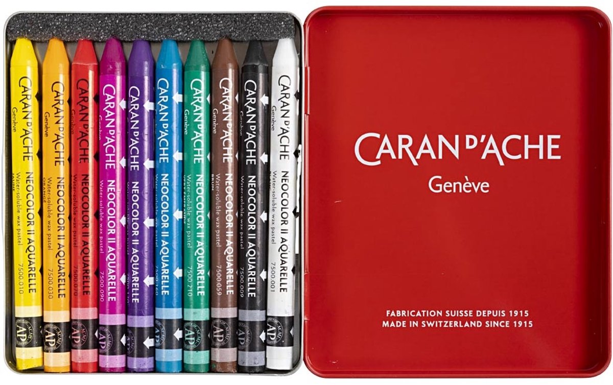 Caran Dache Caran d'Ache Neocolor II, L: 10 cm, Stärke 8,5 mm, verschiedene Farben, 10 Stück 1 Box