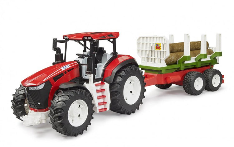 Bruder Roadmax Traktor mit Heckanhänger und 3 Baumstämmen