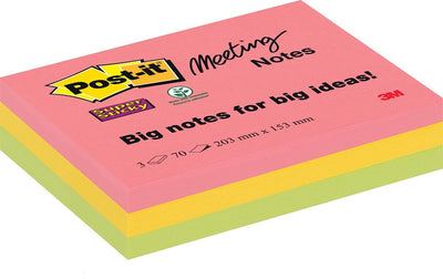 Post-it-Haftnotizen für Besprechungen, 203 x 152 mm, verschiedene Farben, 70 Blatt, Packung mit 3 Blöcken