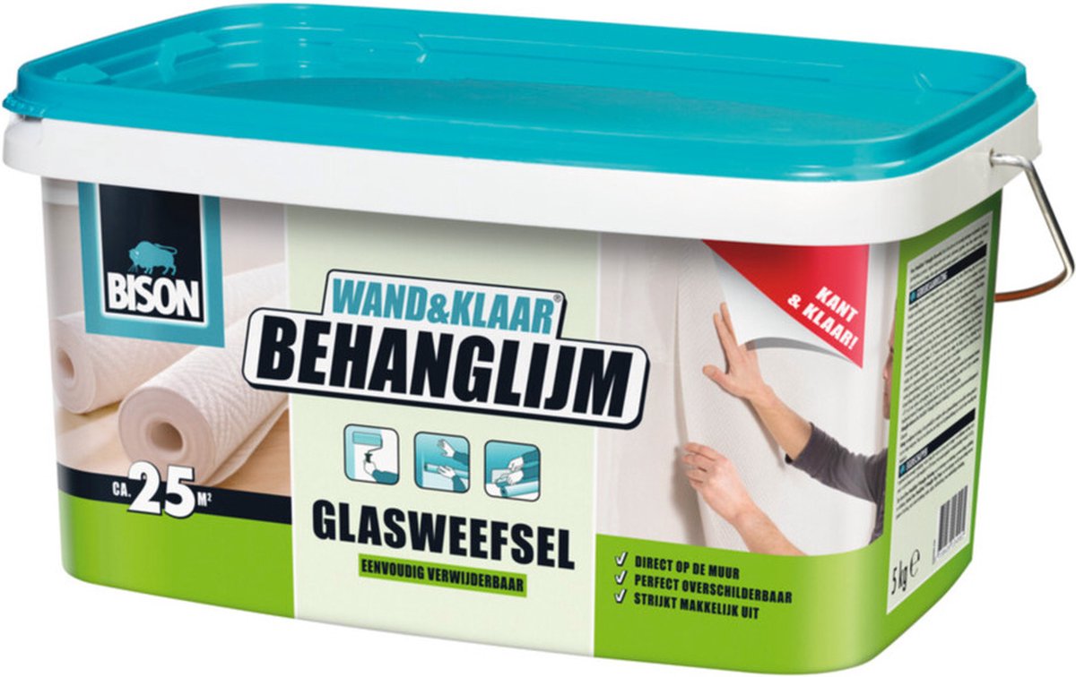 Bison wall ready® Tapetenkleber Glasgewebe Eimer 5 kg, gebrauchsfertig, leicht aufzutragen, korrigierbar, gute Haftung, für alle Tapetenarten mit Stoffträger