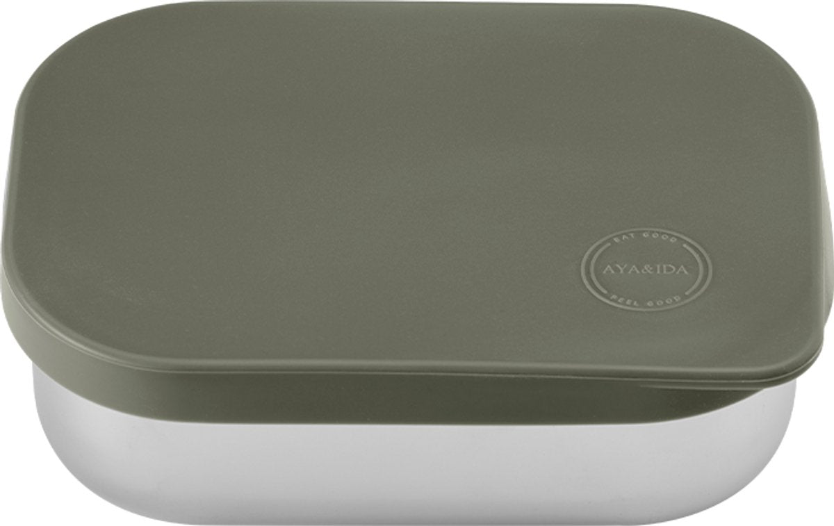 Aya ida aya ida – Lunchbox – Aufbewahrungsbox – zum Mitnehmen – Brot – Mittagessen – Salat – Edelstahl – Silikondeckel – 900 ml – tropisches Grün