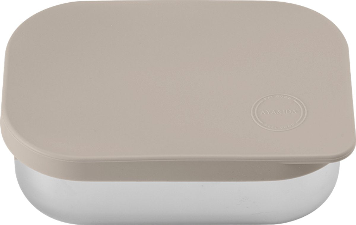 Aya ida aya ida – Lunchbox – Opbergdoos – Meenemen – Brood – Lunch – Salade – RVS – Siliconen Deksel – 900 ml – Cremebeige