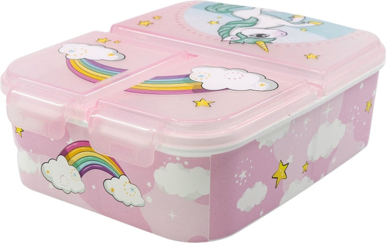 Mickey Mouse Einhorn Regenbogen Multi-Brotkasten 3 Fächer – 18 x 13 cm – Brotkasten