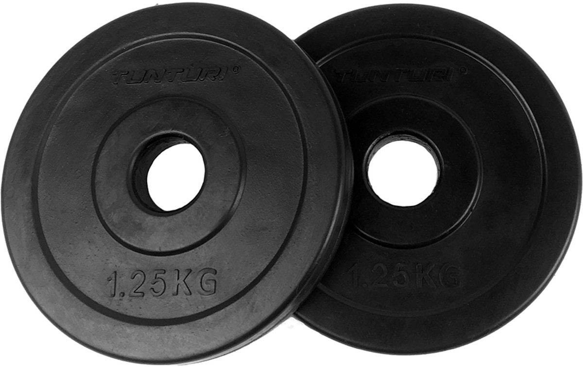 Tunturi Hantelscheiben - Hantelgewichte - 2x 1,25 kg - 30mm - Gummi - inkl. kostenlose Fitness-App
