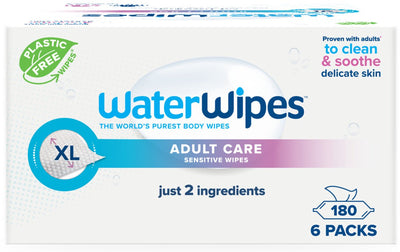 Waterwipes Sensitive Tücher für Erwachsene – 180 Tücher (6 Packungen) – extra groß und sanft für empfindliche Haut