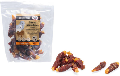 Beeztees leckere Leckereien Süßkartoffelhäppchen mit Ente – Hundesnacks – Hundekekse – Hundeleckerlis – 400 Gramm