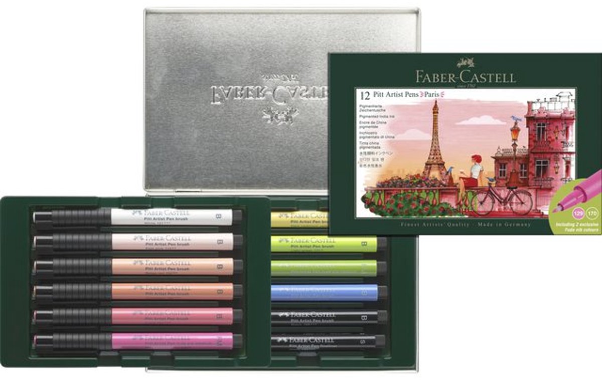 Faber-Castell Zeichenstift – Pitt Artist Pen Pinsel – Geschenkset 12-teilig – Paris – FC-267136
