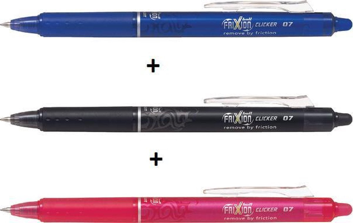 Pilot Frixion Ball Clicker Medium 3 Stück (Rot, Blau und Schwarz)