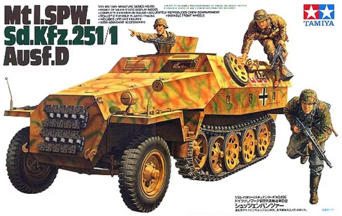 Tamiya Modellbausatz Militärfahrzeuge - 35195 mtl. spw sd.kfz.251 1 ausf.d Pkw aus Kunststoff – 1:35 – Modellbau