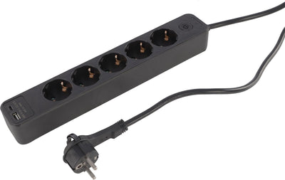 Q-Link-Steckdosenleiste - 5-fach - Schutzkontakt - mit Flachstecker - USB A C - 3 x 1,5 mm² - 1,5 m - Schwarz