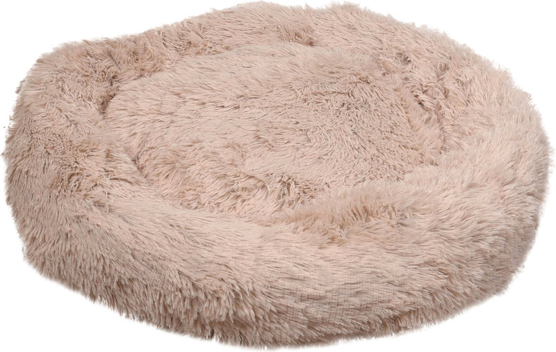 Flamingo-Hundebett – Donut-Hundebett – Katzenbett – runder Plüschkorb mit rutschfester Oberfläche – Korb kremsbeige – ø70 cm