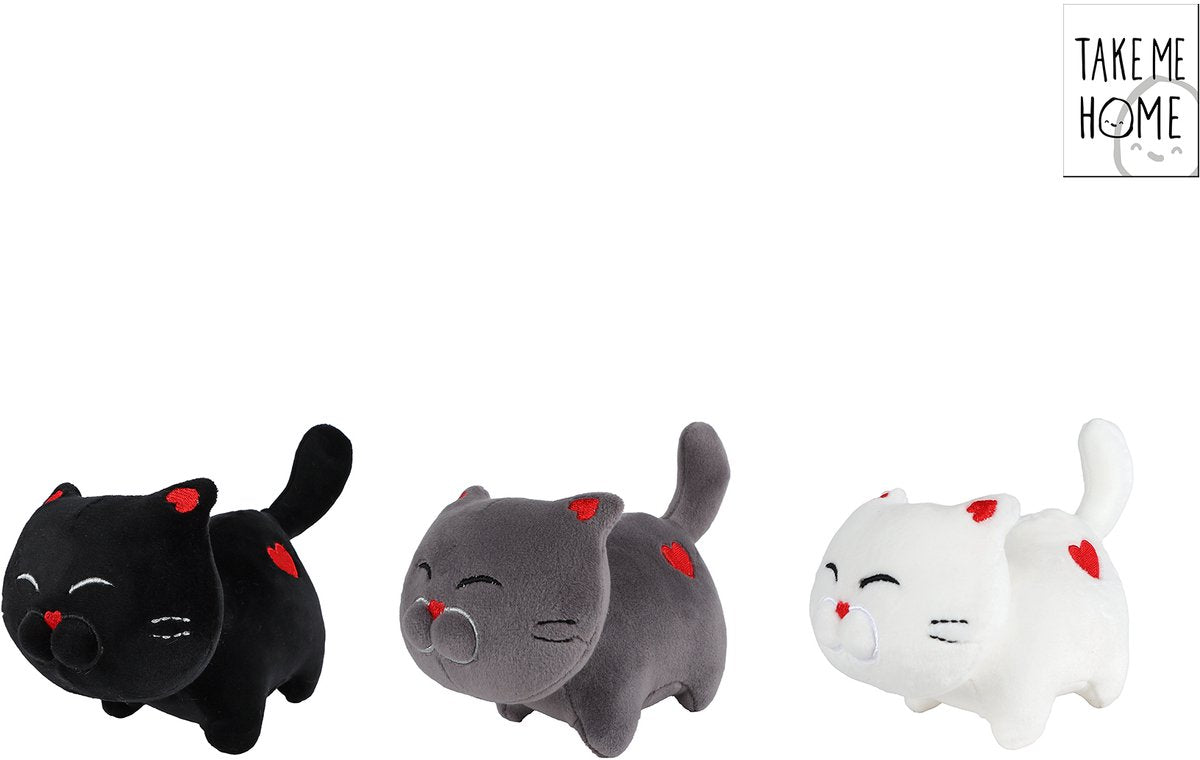 Nimm mich mit nach Hause Plüsch-Kuschelkatze mit Herz – 16 cm