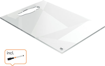 Nobo A4 tragbares Acryl-Mini-Whiteboard für den Schreibtisch – integrierter Griff, trocken abwischbar – 210 x 297 Millimeter – inklusive Marker – transparent
