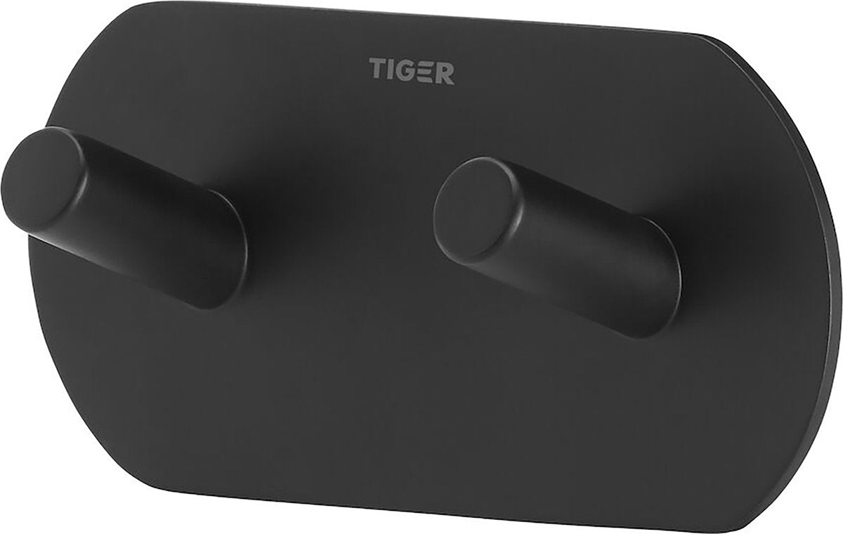 Tiger rondo - Handtuchhaken doppelt - Handtuchhaken - ohne Bohren - 3m Klebeband - selbstklebend - mattschwarz