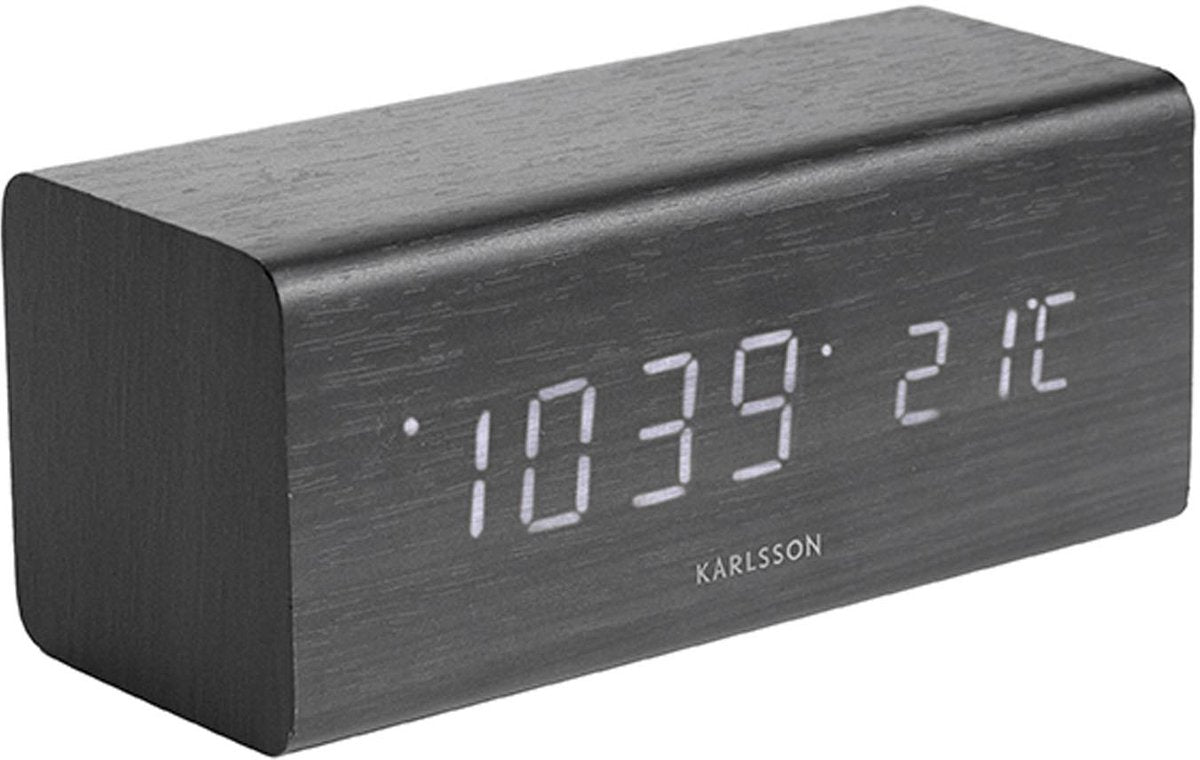 Karlsson Weckerblock – schwarzes Furnier, weiße LED – 16 x 7,2 x 7 cm – skandinavisch – Wecker für Schlafzimmer – Wecker