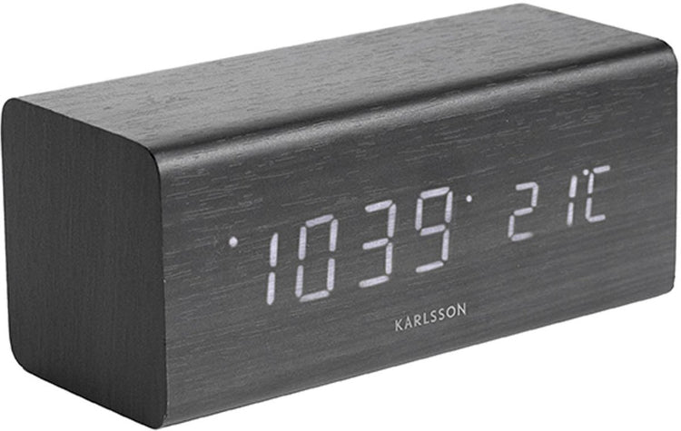 Karlsson Weckerblock – schwarzes Furnier, weiße LED – 16 x 7,2 x 7 cm – skandinavisch – Wecker für Schlafzimmer – Wecker