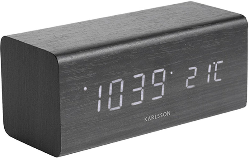 Karlsson Weckerblock – schwarzes Furnier, weiße LED – 16 x 7,2 x 7 cm – skandinavisch – Wecker für Schlafzimmer – Wecker