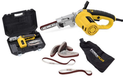 Powerplus Elektro-Feilenmaschine Powx139 – 400-W-Schleifer – Schleifband 457 x 13 mm – 1700 min-1 – mit Aufbewahrungskoffer – mit 10 Zubehörteilen.