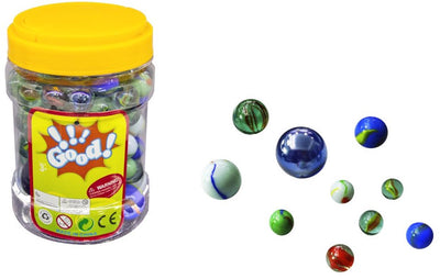 Amuuso gut! Glasmurmeln im Glas – Murmelset in verschiedenen Größen und Farben – inklusive Knallen – Spielzeug für draußen – ab 3 Jahren