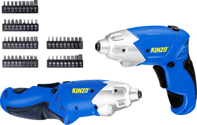 Elektrischer Kinzo-Schraubendreher – mit Bitsatz – Akku – 54 Bits – inklusive Schlitzkopf, Torx, Phillips, Pozidriv und Inbus