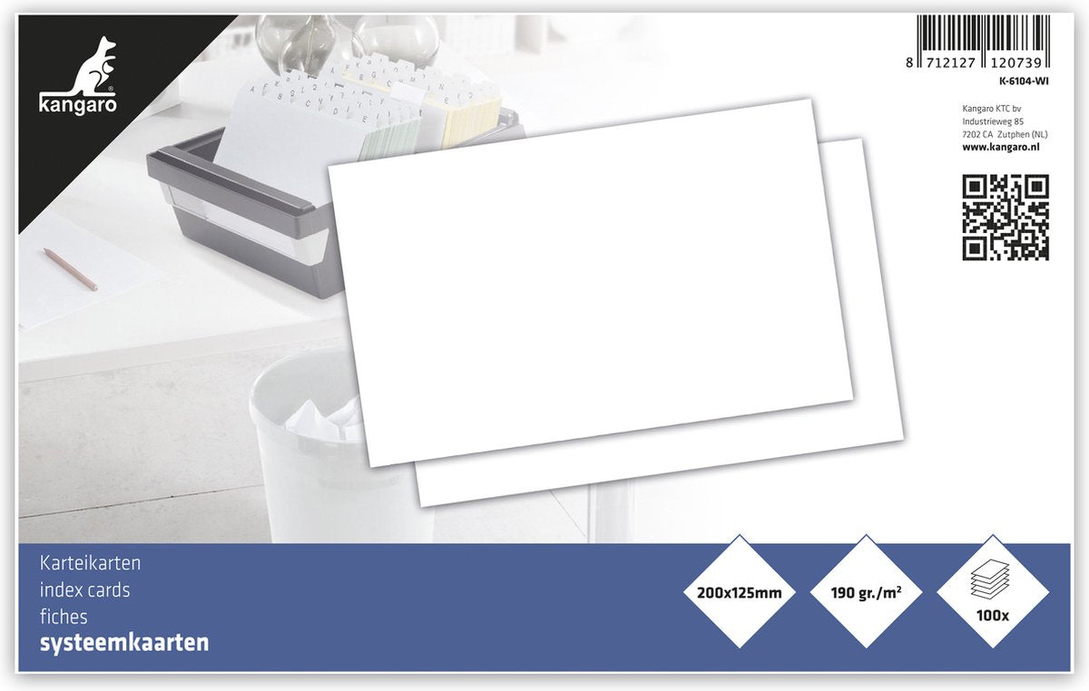 Kangaro-Karteikarte – 125 x 200 mm – blanko – 190 Gramm – Packung mit 100 Blatt – k-6104-wi