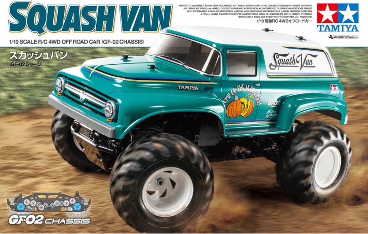 Tamiya Modellbausatz Militärfahrzeuge – 58725 RC Squash Van 4WD GF-02 RC Kunststoff – 1:10 – Modellbau