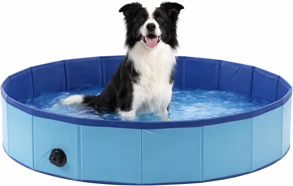 Flamingo-Hundebecken 120 cm – faltbares Hundebecken – Schwimmbecken für Hunde – blau – kühlendes Planschbecken – ohne Luftpumpe