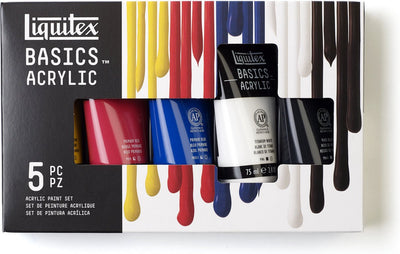 Liquitex 3699405 Basics Acrylfarben-Set – 5 x 75 ml Tuben | Künstler-Acrylfarbe | mittlere Viskosität | Lichtechte Farben für das Hobbymalen