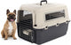 Flamingo Reisebox Hund – Autobox – Transportbox Hund – Fomad dunkelgrau m (53x67x47 cm) – Kunststoff – mit Metalltür-Sicherheitsverschluss – inklusive Futter- und Trinknapf –