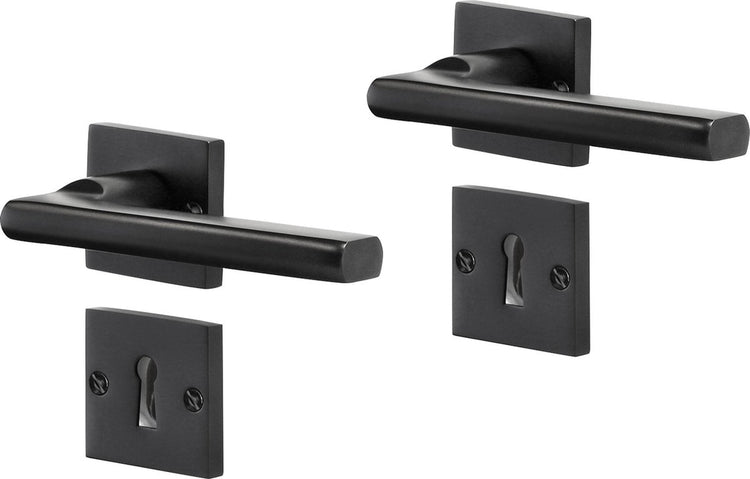 Impresso Innentürbeschlag Redhill – Vierkantrosette mit Vierkantschlüsselrosette – Aluminium – Schwarz