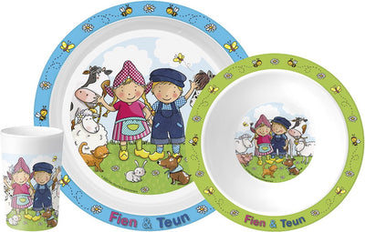 Bambolino fien en teun Kindergeschirr-Set 3-teilig – Teller, Schüssel und Tasse – Bauernhof – Spielzeug