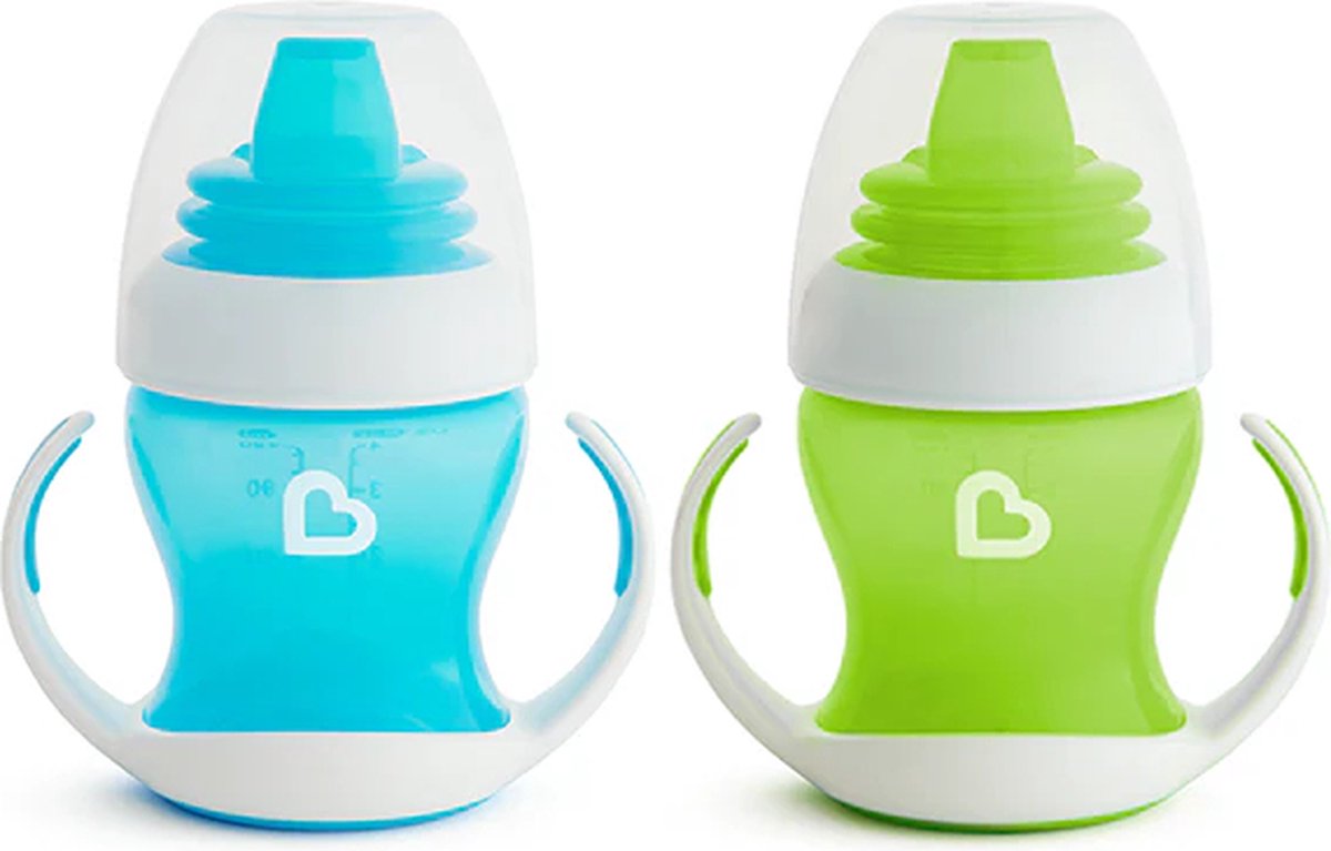 Munchkin Übergangsbecher – sanfter erster Becher – 2er-Pack – Anti-Auslauf-Becher für Babys – Trinkbecher – ab 4 Monaten – 118 ml – blaugrün