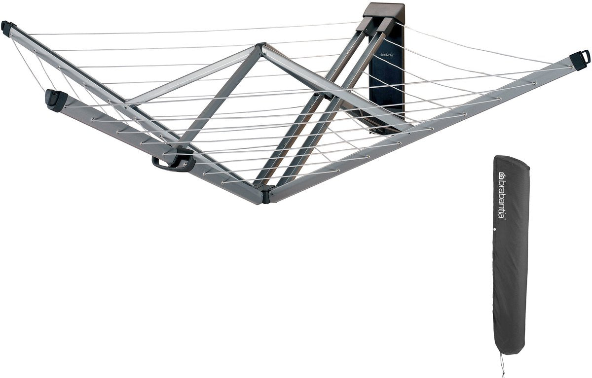 Brabantia Wallfix Wand-Wäscheständer – mit Schutzhülle – 24 m – Metallic-Grau