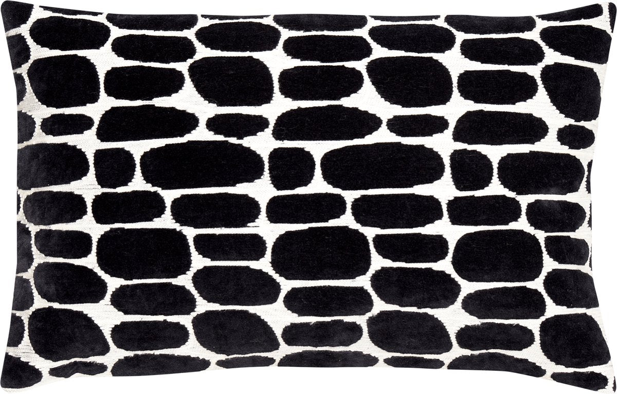 Woood Anwar Kissen – Samt – gebrochenes Weiß und Schwarz – 40 x 60 x 10 cm