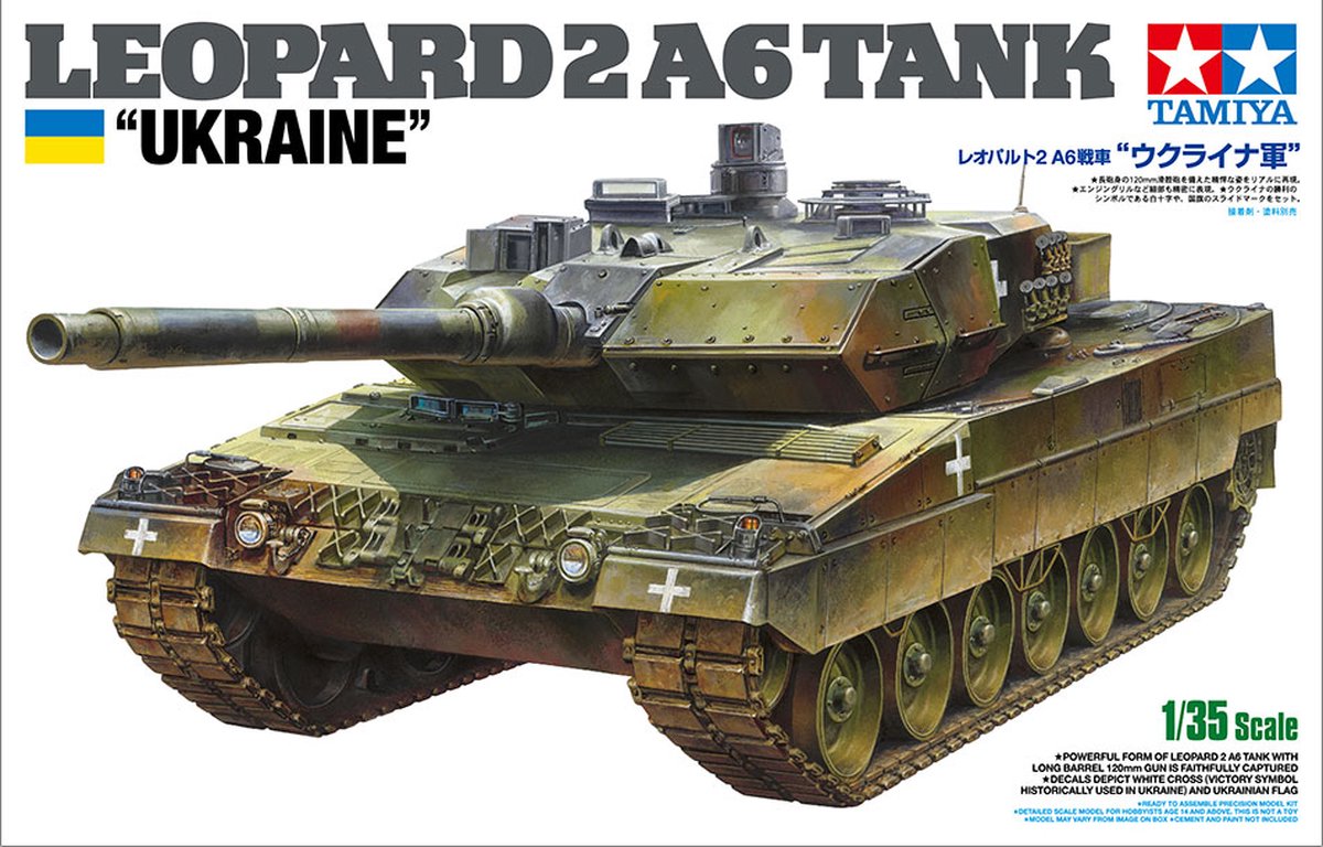 Tamiya Modellbausatz Militärfahrzeuge – 25207 Panzer Leopard 2a6 – ukrainischer Kunststoff – 1:35 – Modellbau