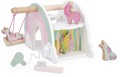 Janod - Einhorn - Einhorn-Autowaschanlage - inklusive 4 Einhornfiguren und 2 Zubehörteilen
