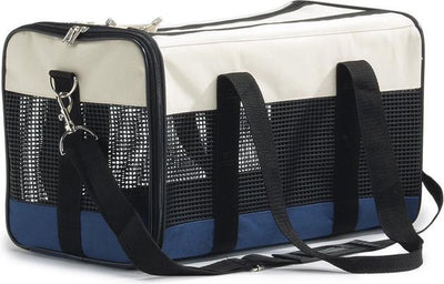 Beeztees Reisetasche Katze – Tragetasche – Reisekorb – 2 Öffnungen – mit extra Staufach – Cremeblau – 43 x 25 x 27 cm